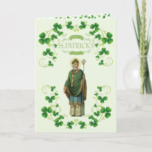 Tarjeta Festiva St. Patricks Day Vintage Green Clover Shamrock