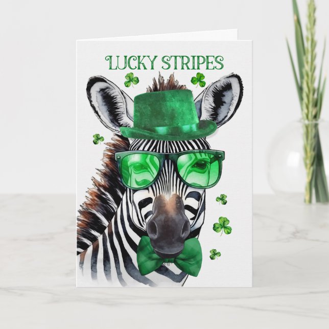 Tarjeta Festiva St Patrick's Day Zebra Lucky Stripes and Bagpipes (Anverso)