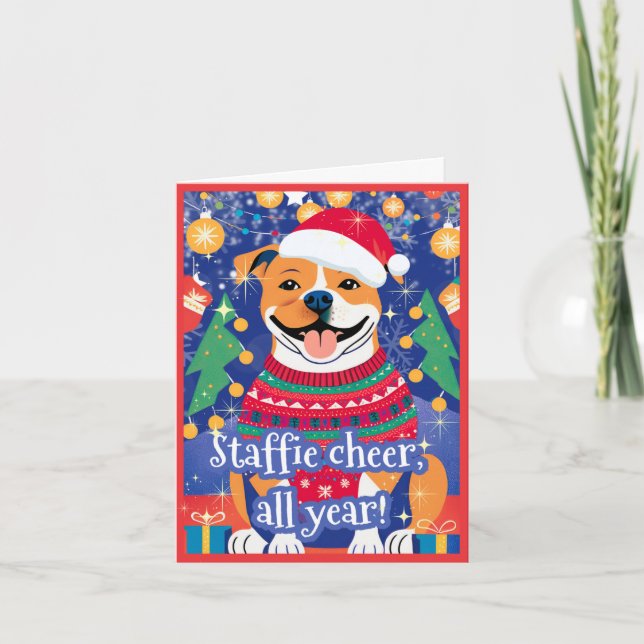 Tarjeta Festiva Staffordshire Bull Terrier Staffie Funny Navidades (Anverso)
