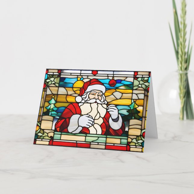 Tarjeta Festiva Stained Glass Abstract Christmas Santa (Anverso)