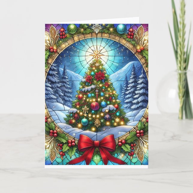 Tarjeta Festiva Stained Glass Christmas Tree (Anverso)