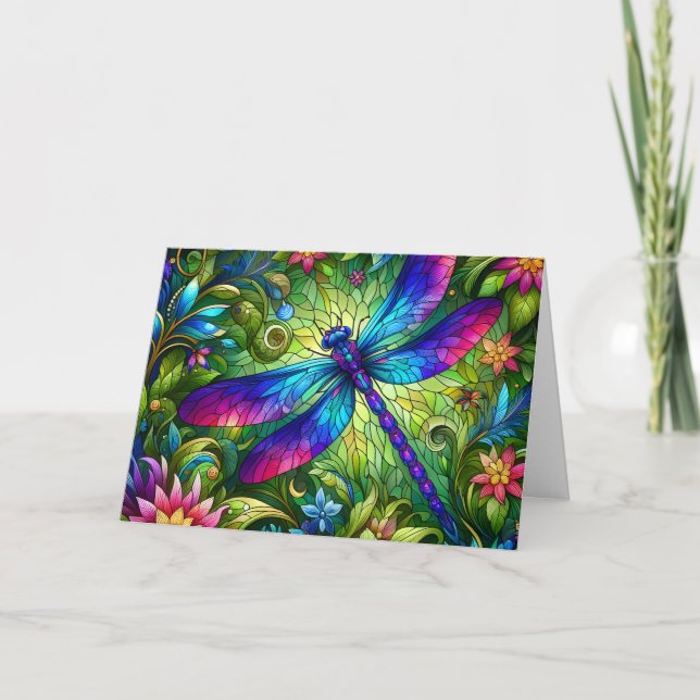 Tarjeta Festiva Stained Glass Dragonfly Birthday Card (Anverso)