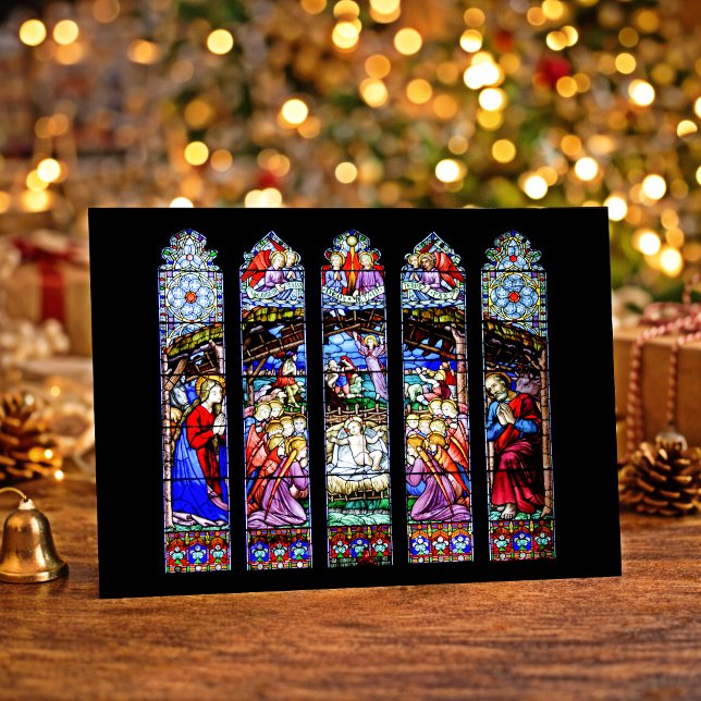 Tarjeta Festiva Stained Glass Nativity Scene (Subido por el creador)