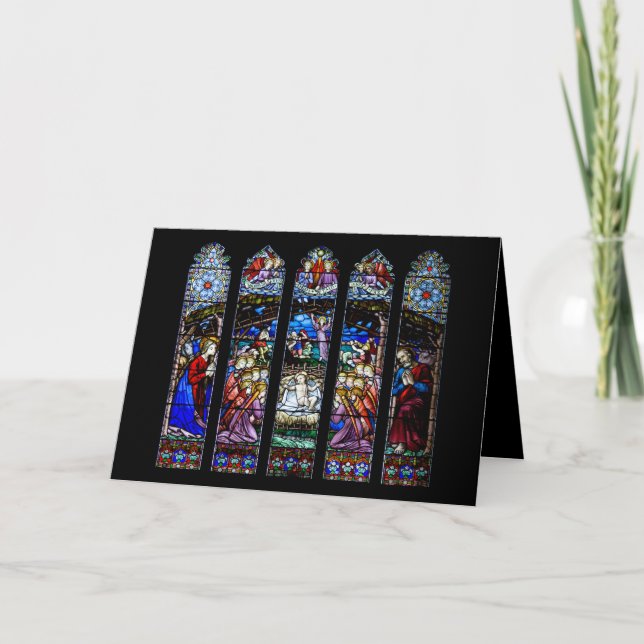 Tarjeta Festiva Stained Glass Nativity Scene (Anverso)