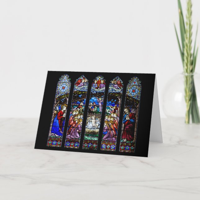 Tarjeta Festiva Stained Glass Nativity Scene Holiday Card (Anverso)