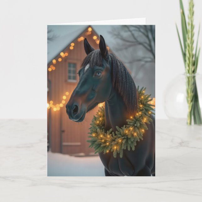 Tarjeta Festiva Stallion Con Navidades Wreath (Anverso)