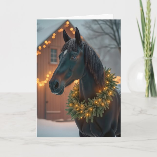 Tarjeta Festiva Stallion Con Navidades Wreath (Anverso)