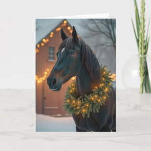Tarjeta Festiva Stallion Con Navidades Wreath