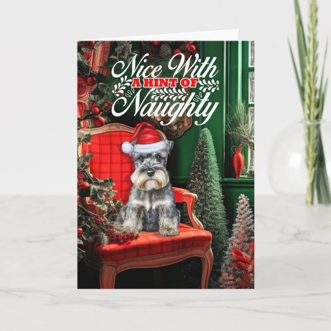 Tarjeta Festiva Standard Schnauzer Christmas Dog Naughty or Nice (Anverso)