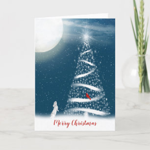 Tarjeta Festiva Star Christmas Tree and Moon Holiday Card