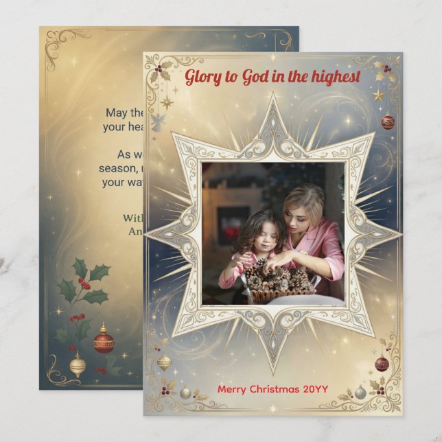 Tarjeta Festiva Star of Bethlehem Christian Photo Christmas (Anverso / Reverso)