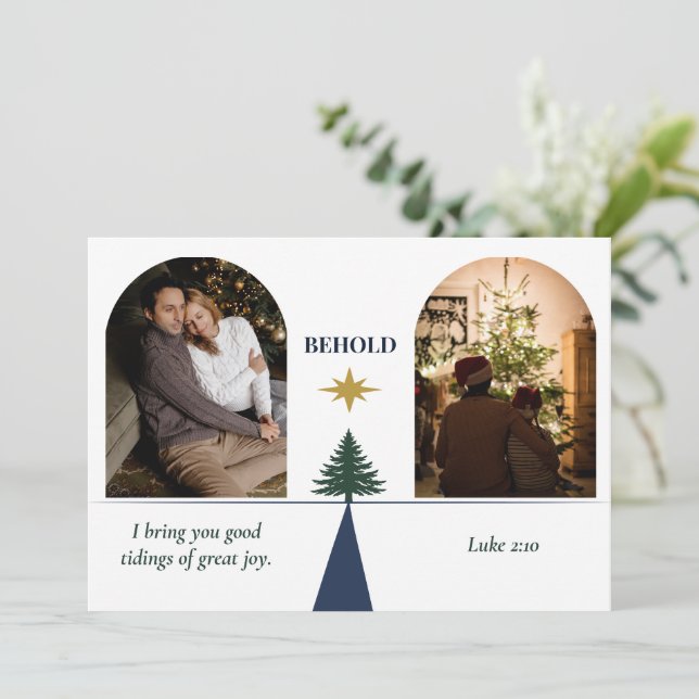 Tarjeta Festiva Star of Bethlehem Religious Two Photo Christmas (Anverso de pie)