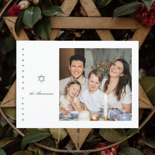 Tarjeta Festiva Star of David Photo Hanukkah Card