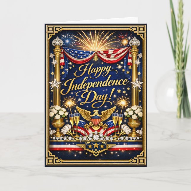 Tarjeta Festiva Star Spangled Patriotic Happy Independence Day (Anverso)