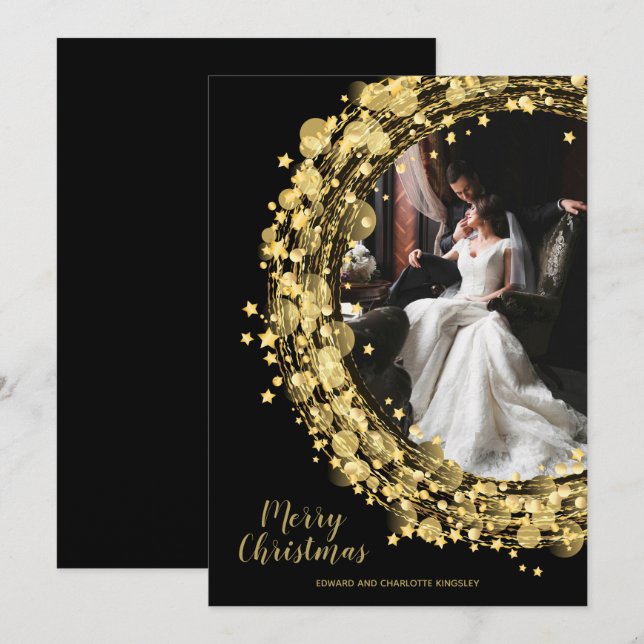 Tarjeta Festiva Star Wreath sobre los Navidades de fotografías neg (Anverso / Reverso)