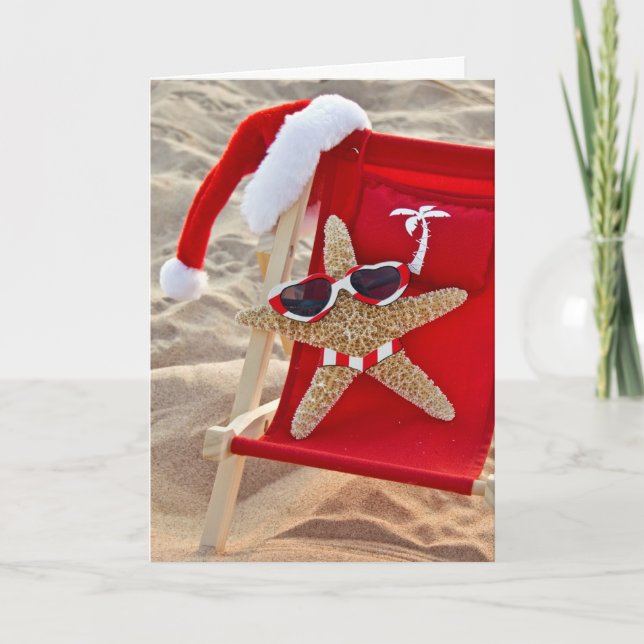 Tarjeta Festiva Starfish de Santa con bikini (Anverso)