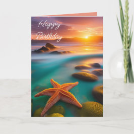 Tarjeta Festiva Starfish en la playa al amanecer