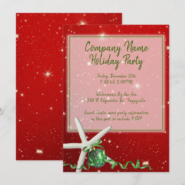Tarjeta Festiva Starfish Holiday Office Fiesta Red Green (Anverso / Reverso)