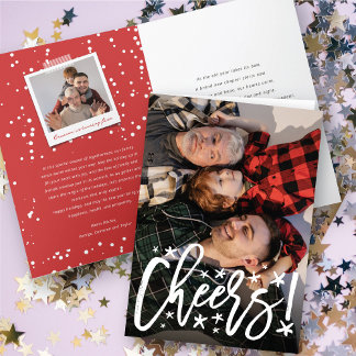Tarjeta Festiva Starry Cheers Brush Script Moderna Foto de Año Nue