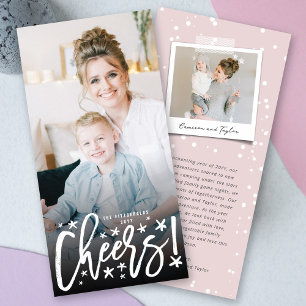 Tarjeta Festiva Starry Cheers Brush Script Moderna Foto de Año Nue
