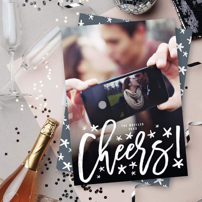 Tarjeta Festiva Starry Cheers Brush Script Moderna Foto de Año Nue (Subido por el creador)