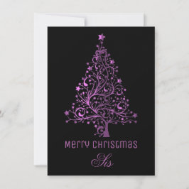 Tarjeta Festiva Starry Christmas Tree Black Pink Metallic Look