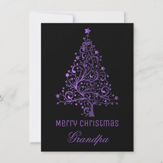 Tarjeta Festiva Starry Christmas Tree Black Purple Metallic Look (Anverso)