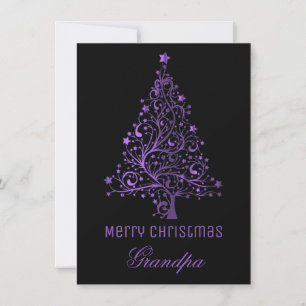 Tarjeta Festiva Starry Christmas Tree Black Purple Metallic Look