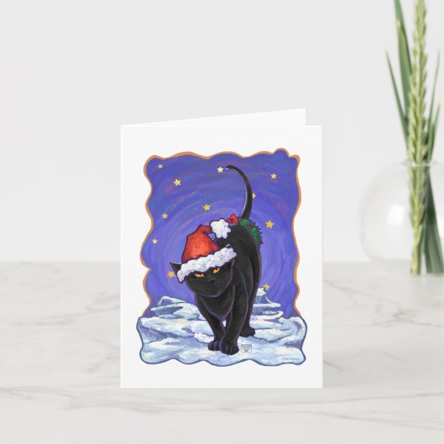 Tarjeta Festiva Starry Night Black Cat Navidades (Anverso)