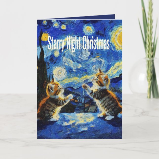 Tarjeta Festiva Starry Night Kittymas Christmas Spoof (Anverso)