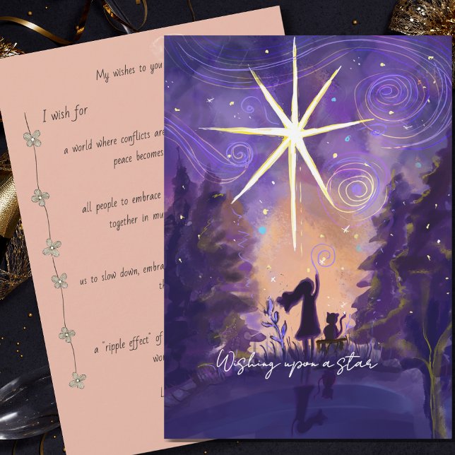 Tarjeta Festiva Starry Night New Year Wishes – Wishing Upon a Star (Starry Night New Year Wishes – Wishing Upon a Star Holiday Card)