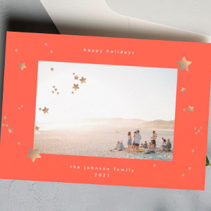 Tarjeta Festiva Starry Red Cherry White Navidades foto feliz