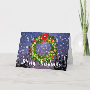 Tarjeta Festiva Starry Snowy Night Navidades Wreath Personalizado