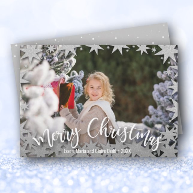 Tarjeta Festiva Stars Merry Christmas Script Photo (Subido por el creador)