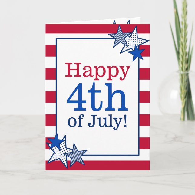 Tarjeta Festiva Stars Stripes Patriótico 4 de julio Tipografía (Anverso)