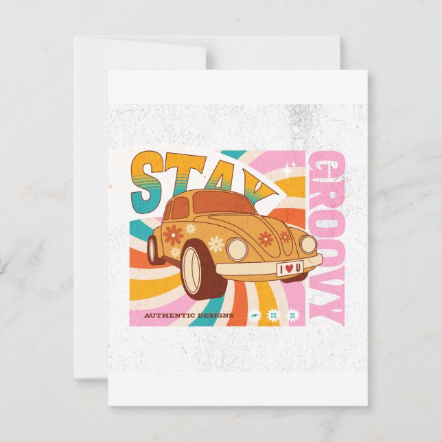 Tarjeta Festiva Stay Groovy - Auto retro (Anverso)