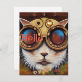 Tarjeta Festiva Steampunk Cat Notecard para saludar