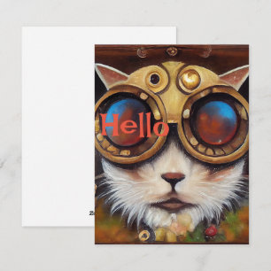 Tarjeta Festiva Steampunk Cat Notecard para saludar