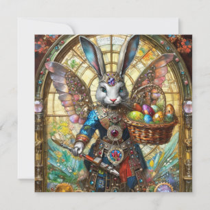 Tarjeta Festiva Steampunk Easter Bunny Warrior Angel