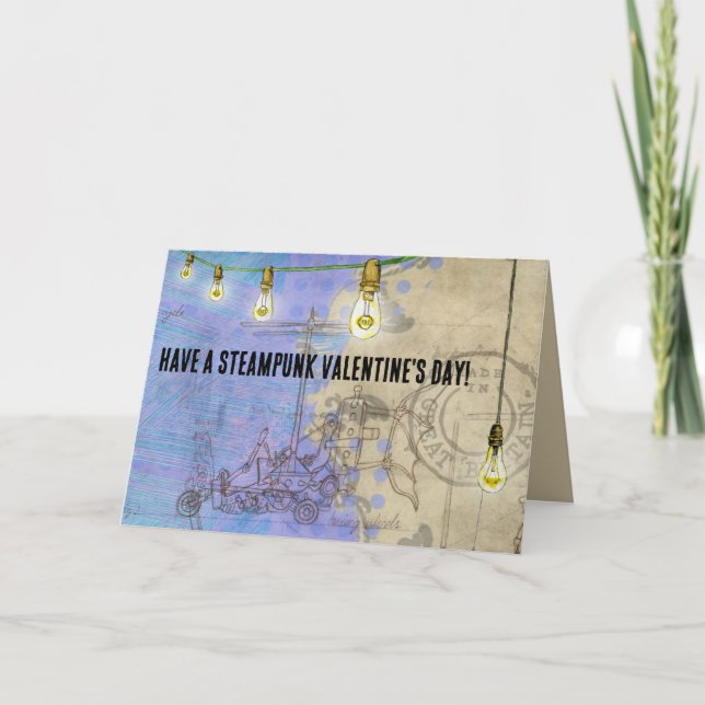 Tarjeta Festiva Steampunk Edison ilumina a un El día de San Valent (Anverso)