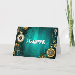Tarjeta Festiva Steampunk Jewelry Watch sobre un fondo verde