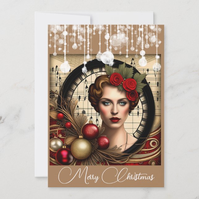 Tarjeta Festiva Steampunk Lady Navidades (Anverso)