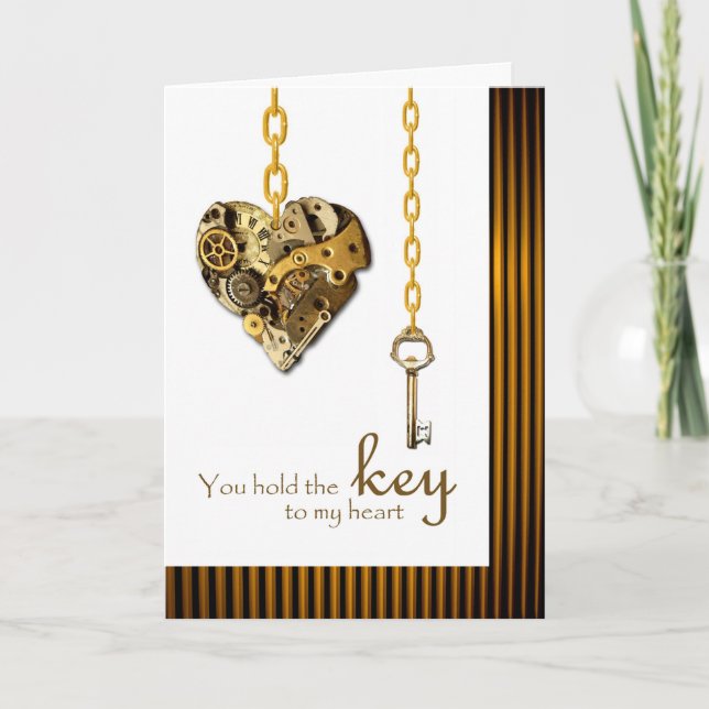 Tarjeta Festiva Steampunk Valentine para clave de amor (Anverso)