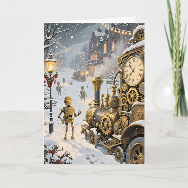 Tarjeta Festiva Steampunk Winter Expres Christmas (Anverso)