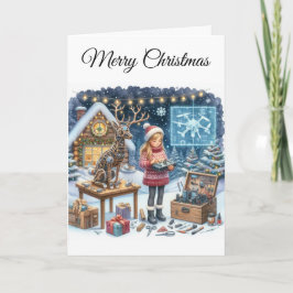 Tarjeta Festiva STEM Holiday Greeting Tech Girls Christmas Card