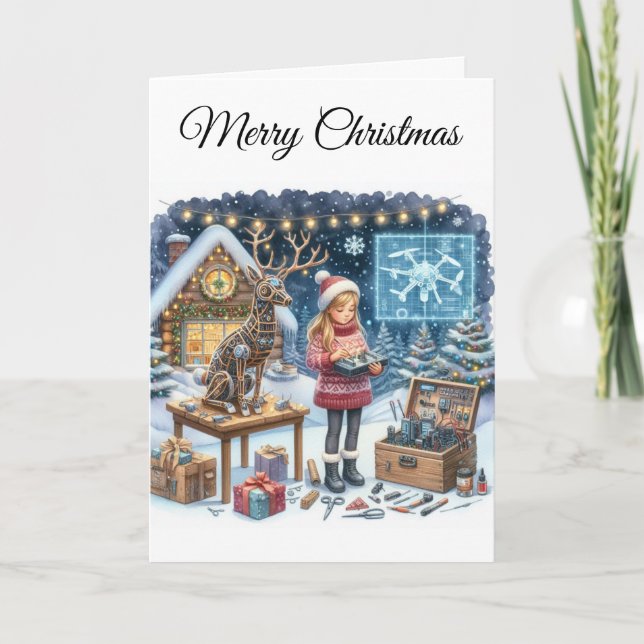 Tarjeta Festiva STEM Holiday Greeting Tech Girls Christmas Card (Anverso)
