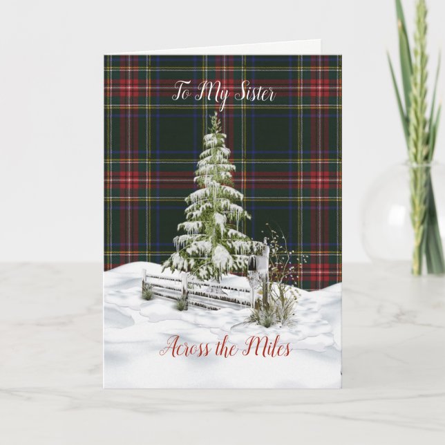 Tarjeta Festiva Stewart Black Modern Tartan Sister Navidades (Anverso)