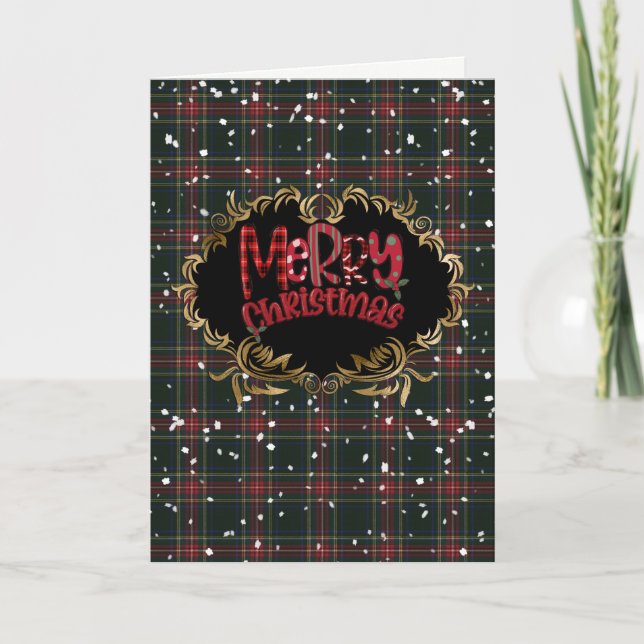 Tarjeta Festiva Stewart Black Tartan Holiday Card (Anverso)