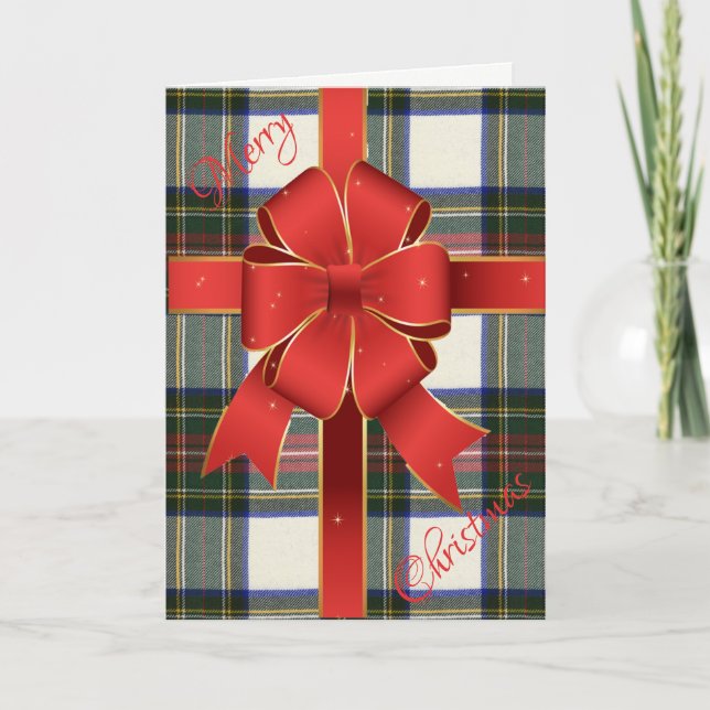 Tarjeta Festiva Stewart Vestir Navidades Tartán Original Moderno (Anverso)