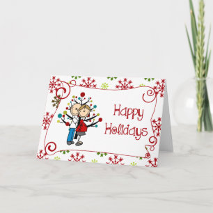 Tarjeta Festiva Stick Figure Expectant Couple Christmas Holiday